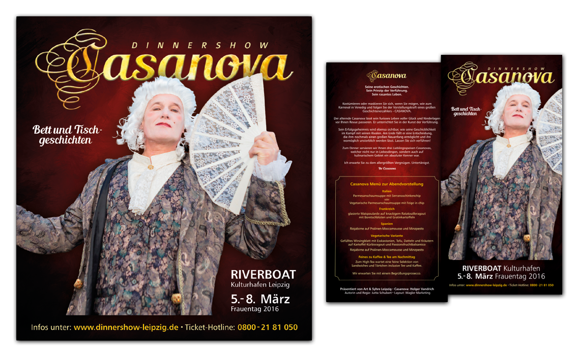 Der Casanova aus der Casanova Dinnershow auf Plakat und Flyer